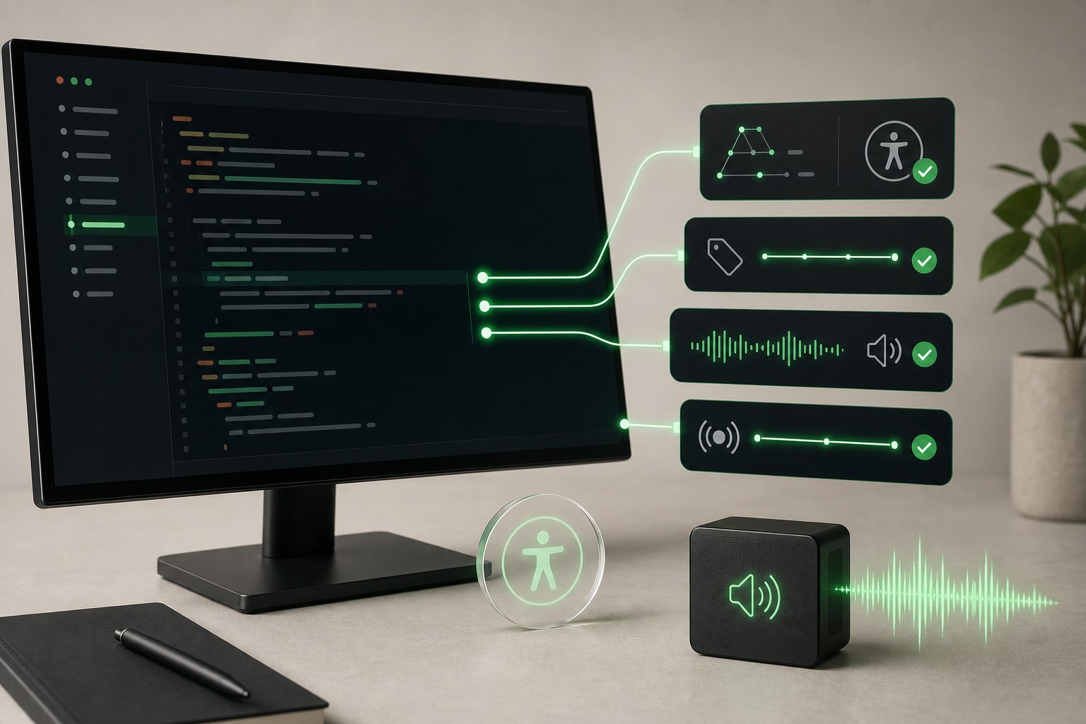 Source code connected to repaired accessible names, roles, status updates, and speech output