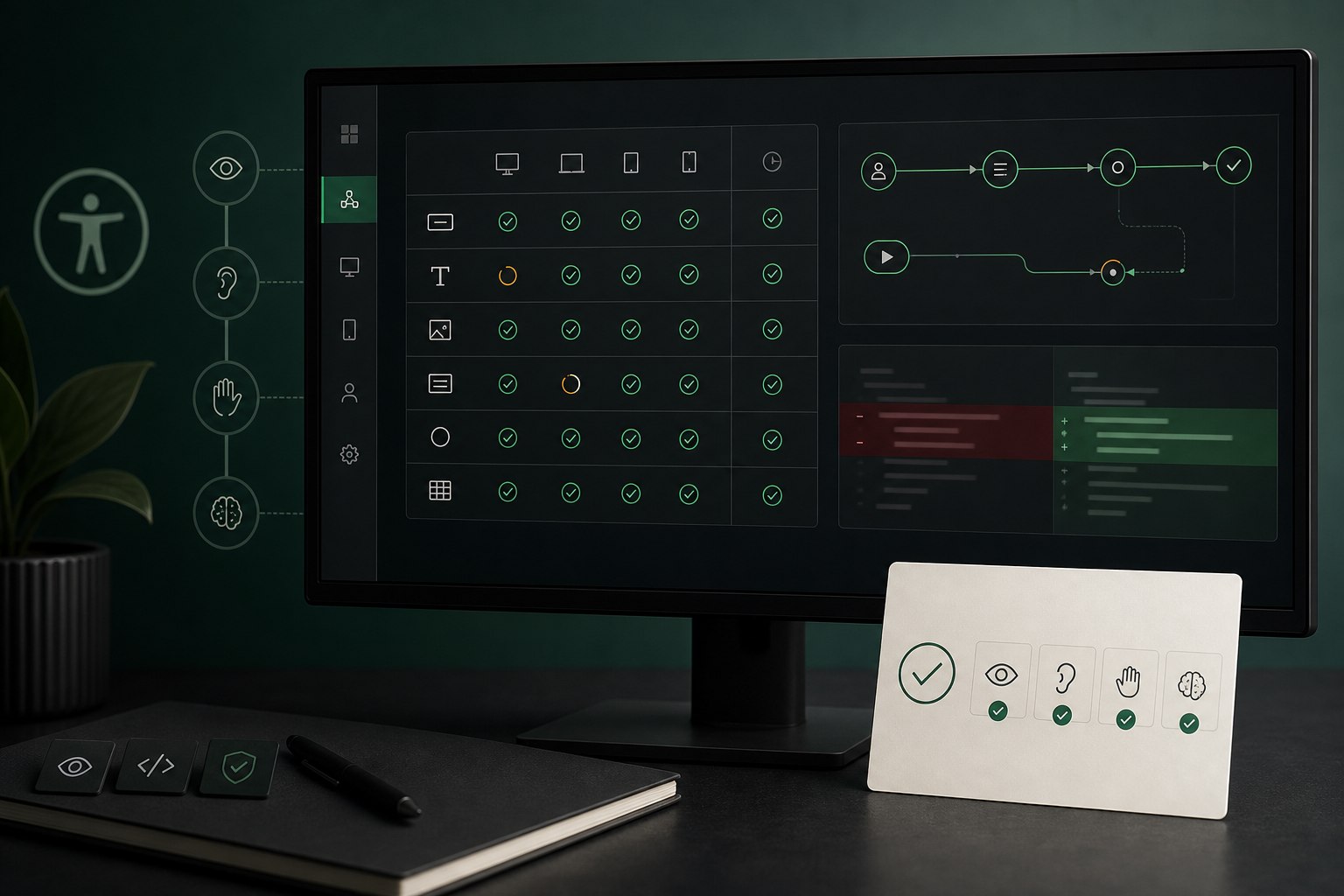 Regression validation dashboard with component checks, user flows, and source-code comparison