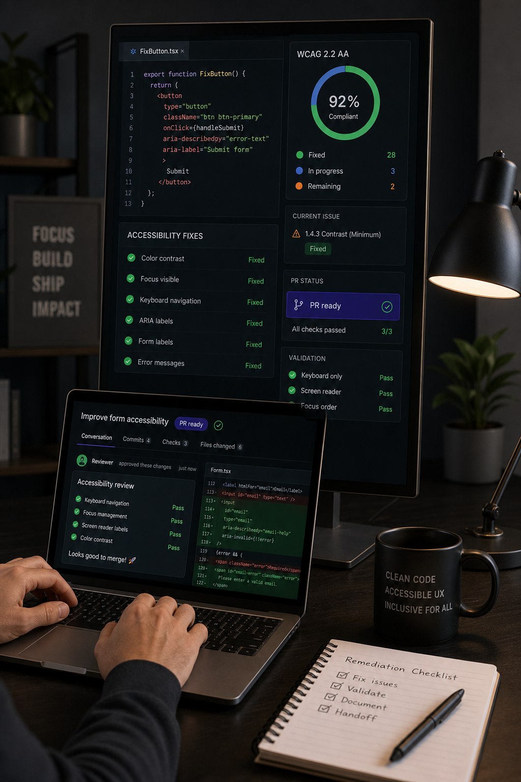 Developer workspace for accessibility code remediation and validation