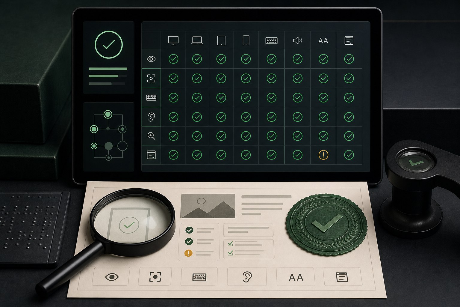 Regression validation pack showing checks across devices and assistive-technology test states