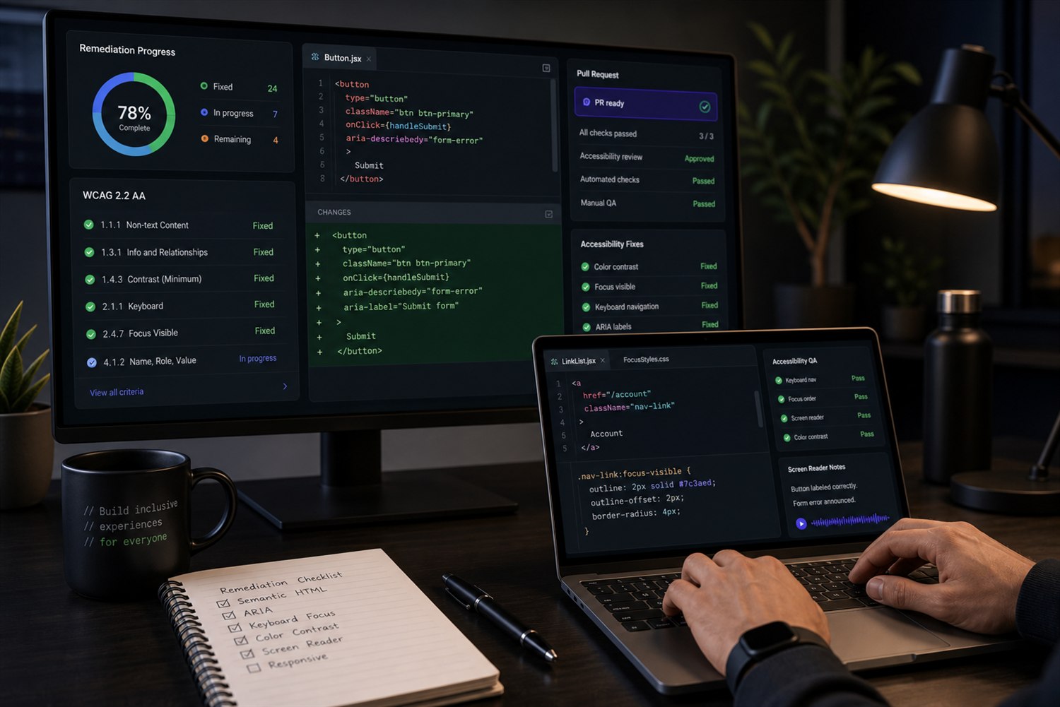 Website development workspace with code and interface review
