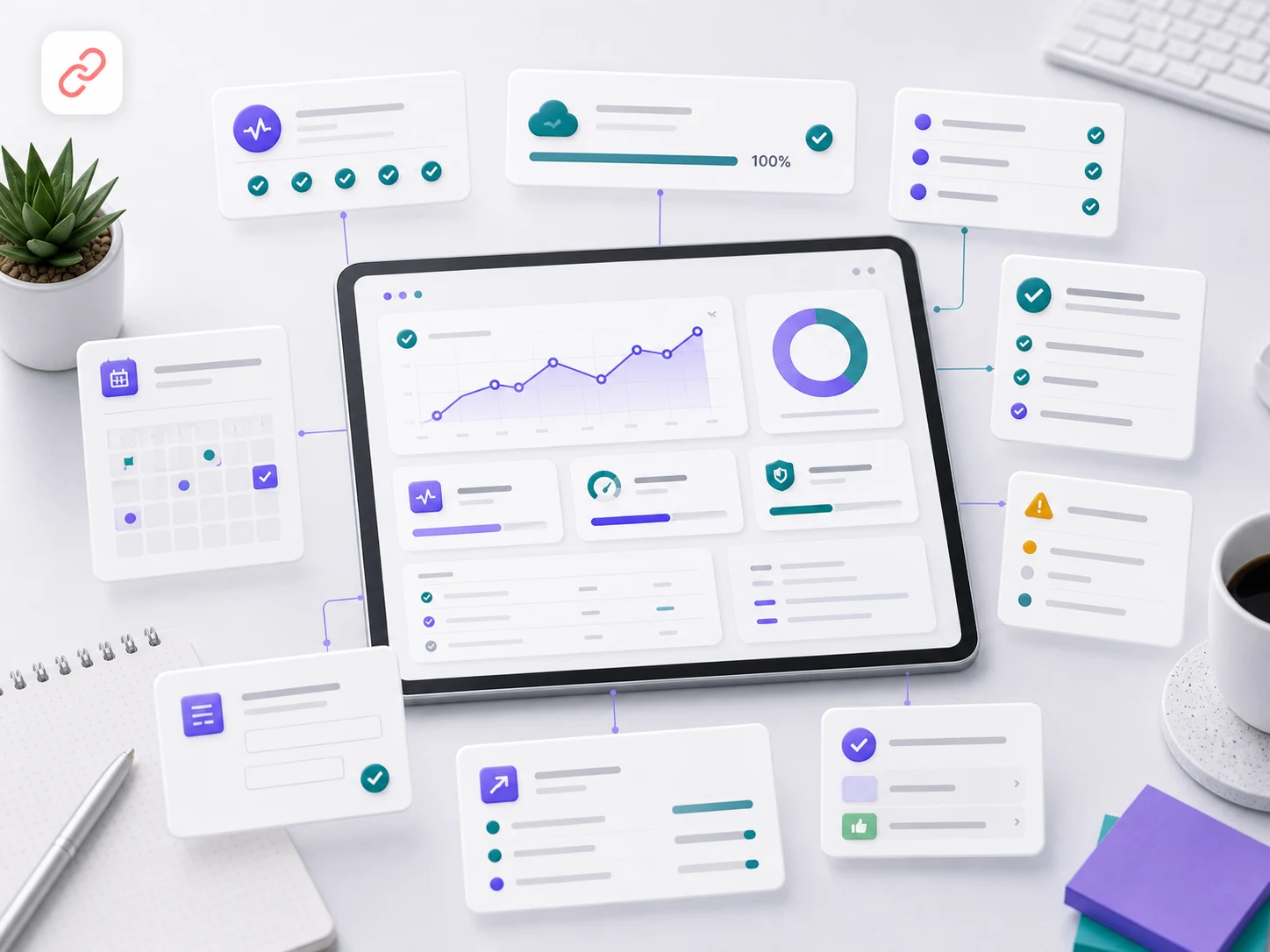Monthly site health notes output with chart, checklist cards, and reporting summary
