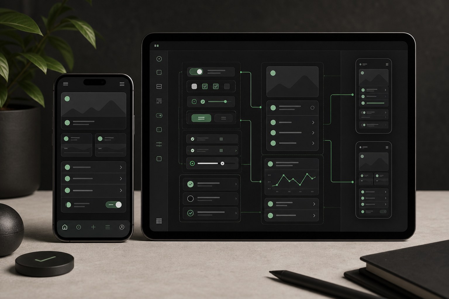 Coordinated mobile interface system across phone and tablet layouts
