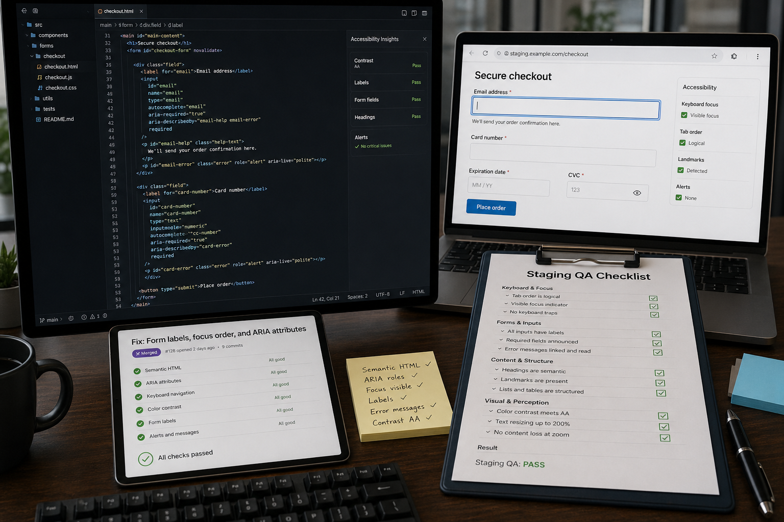 Code remediation workstation with staging QA checklist