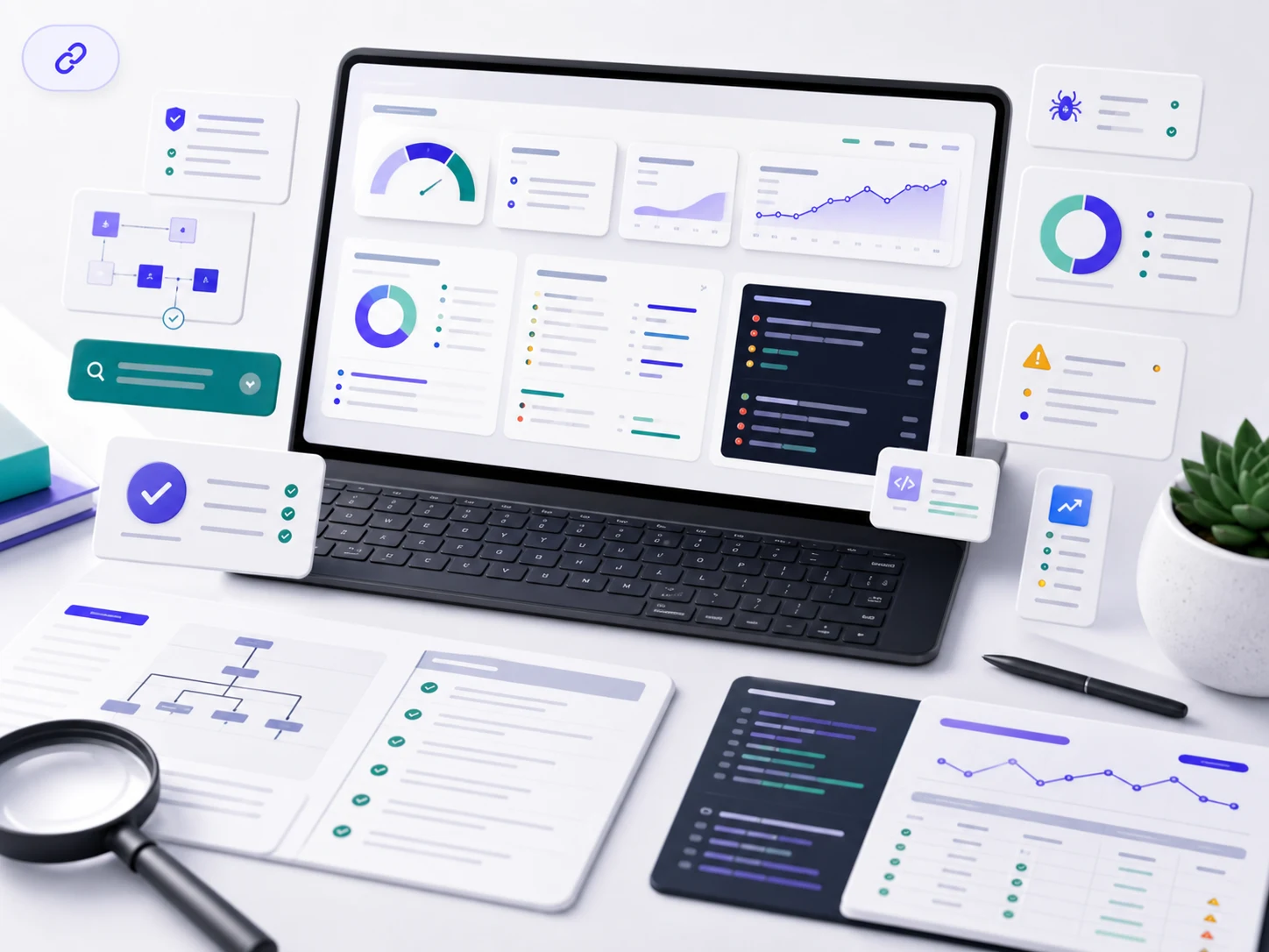 SEO dashboard with technical health signals and search visibility metrics