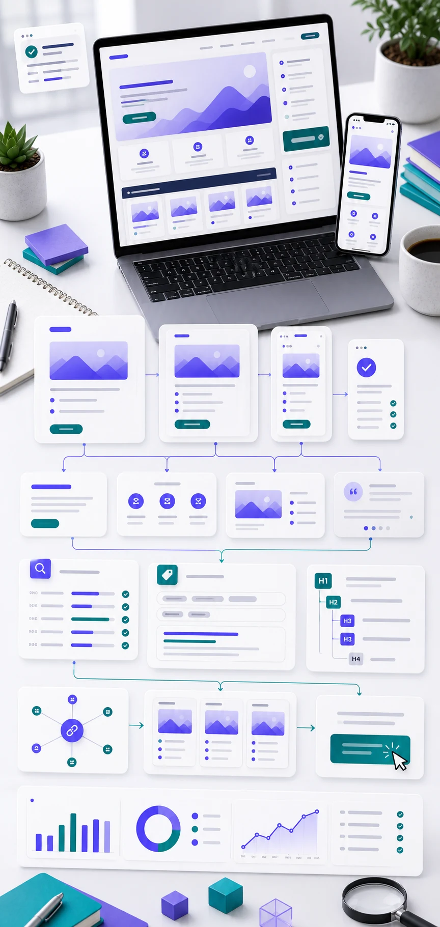 SEO priority page workspace with responsive layouts, metadata cards, and internal link structure