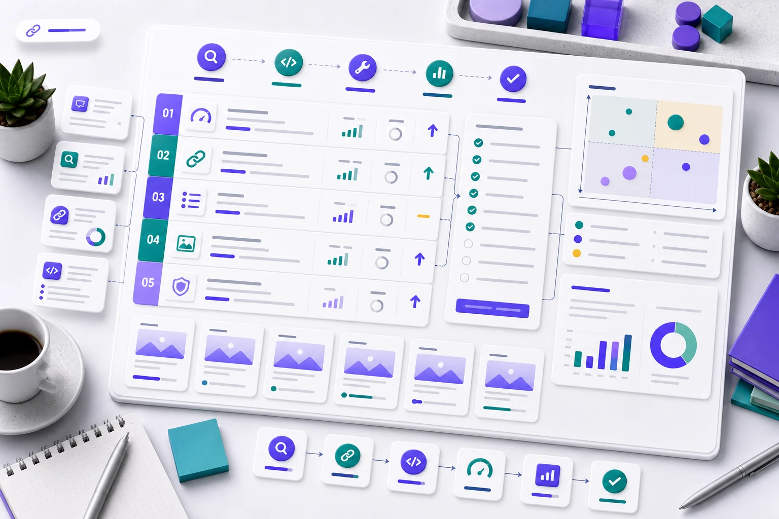 SEO action plan with prioritized checklist items and roadmap signals