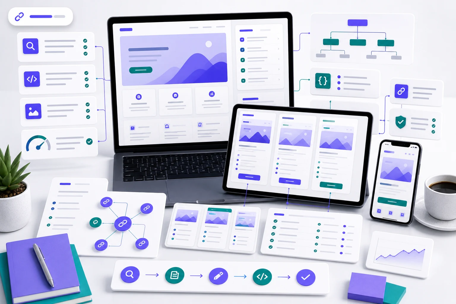 Optimized SEO page structure with connected content cards and metadata direction