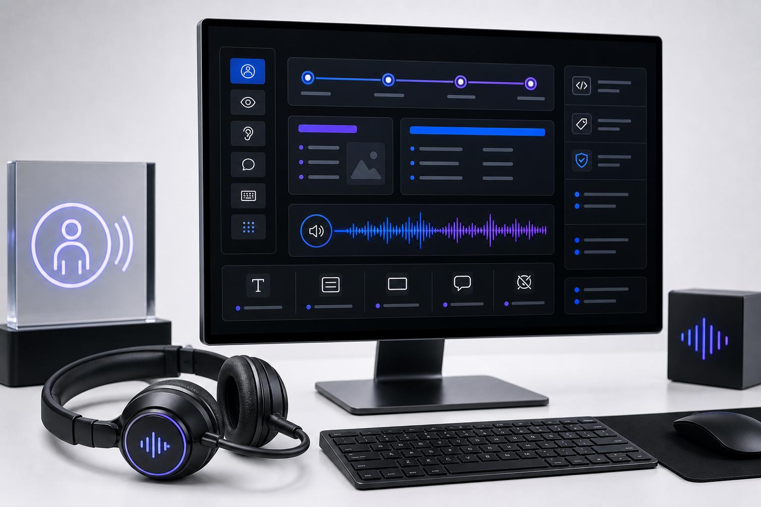 Screen reader testing workstation with assistive technology indicators