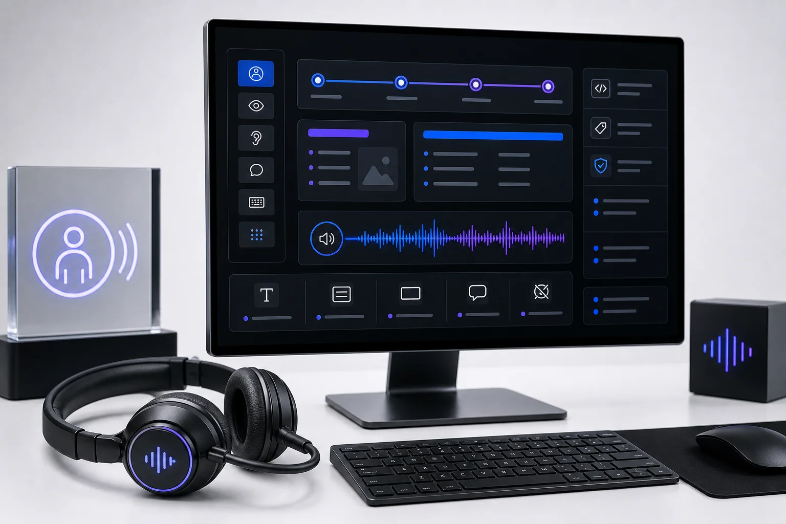 Screen reader testing workstation with assistive technology indicators