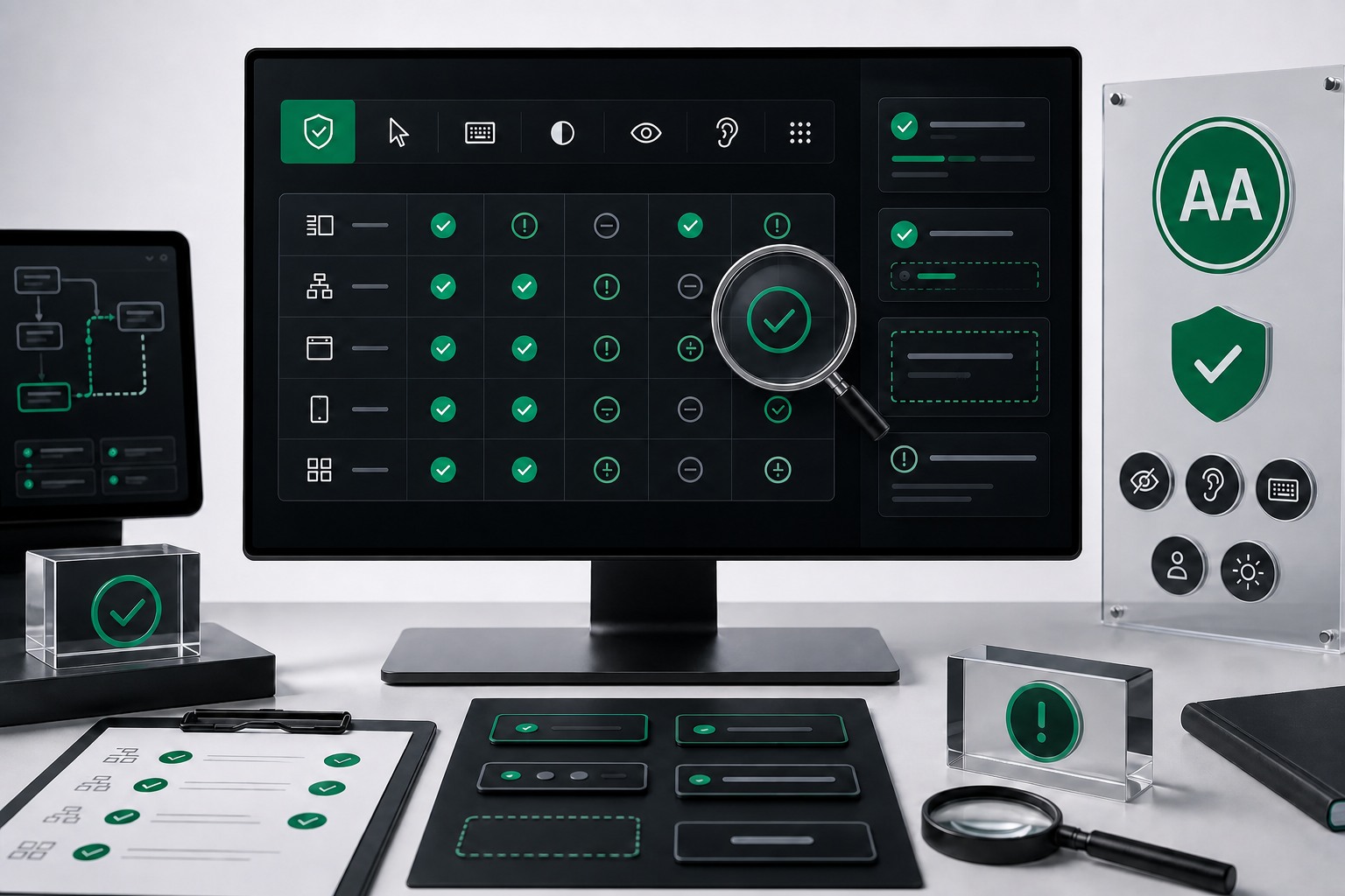 WCAG 2.2 AA review matrix and component audit dashboard