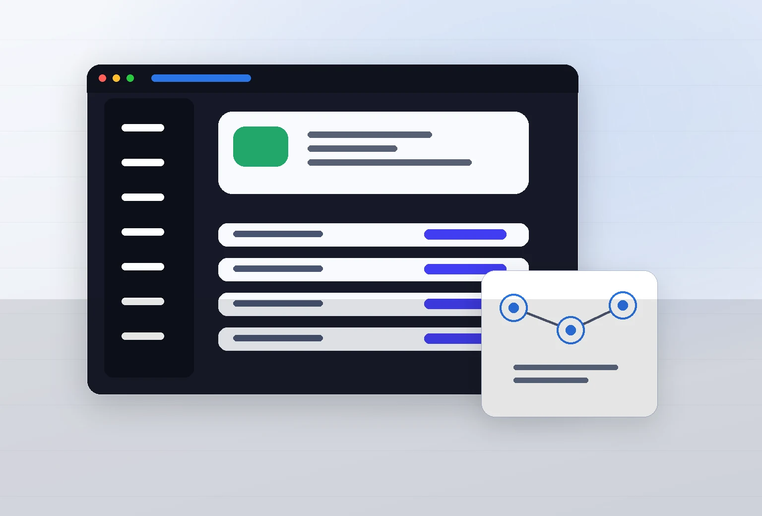 Authenticated portal dashboard, data table, and workflow interface mockup